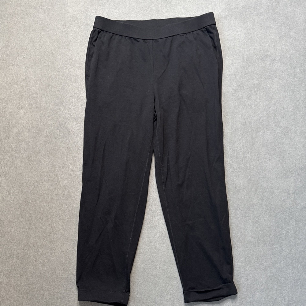 Eileen Fisher Pants‎ Womens Medium Black Knit Ankle Stretch Cotton Pull On